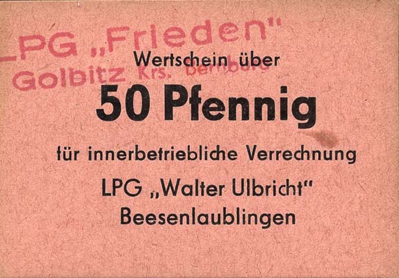 L.038.09 LPG Golbitz "Frieden" 50 Pfennig (1) 