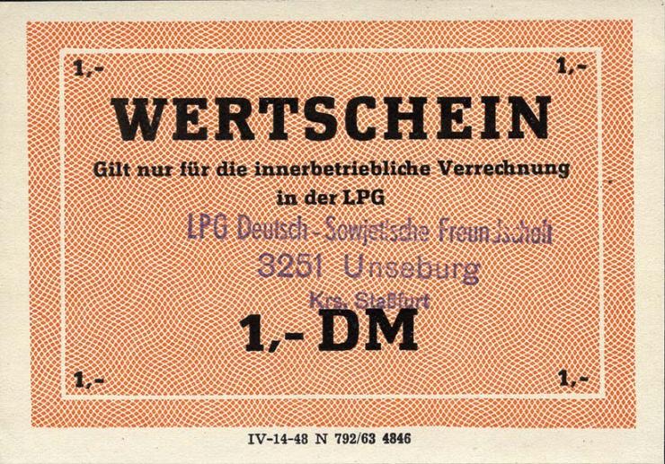 L.142.3 LPG Unseburg "Deutsch-Sowjetische Freundschaft" 1 DM (1) 