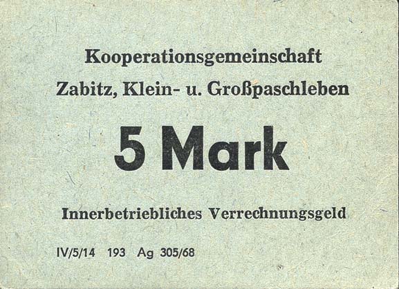L.156.II Kooperationsgemeinschaft Zabitz,Klein- u. Großpaschleben 5 Mark (1) 