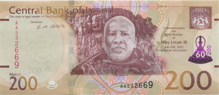 Lesotho P.31 200 Maloti 2023 Gedenkbanknote AA  (1) 