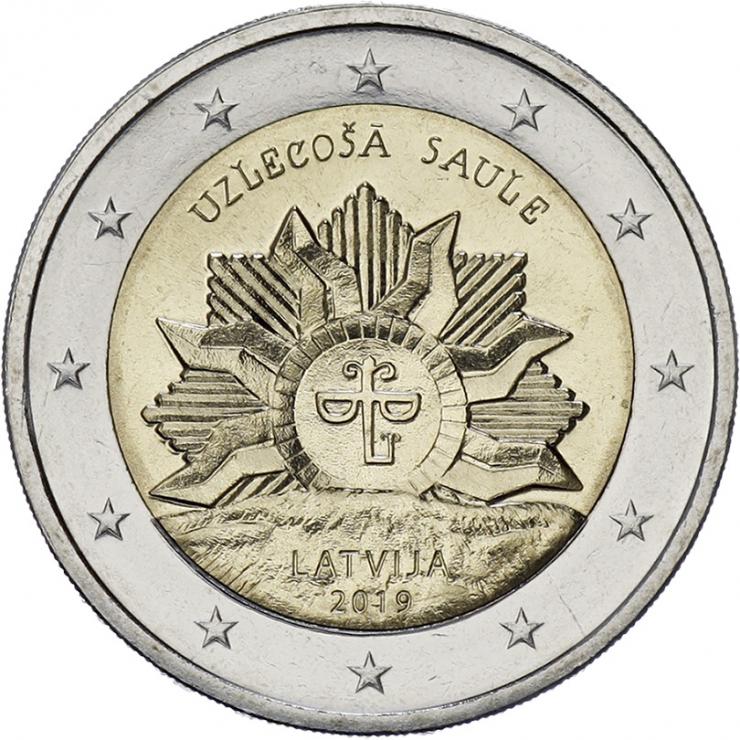 Lettland 2 Euro 2019 Aufgehende Sonne - Wappen Lettlands 