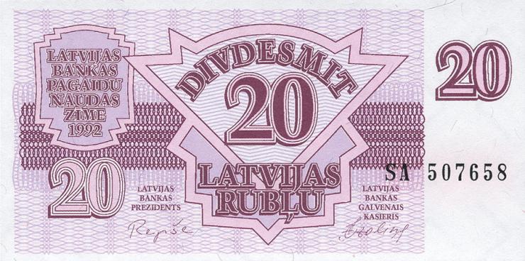 Lettland / Latvia P.39 20 Rubel 1992 (1) 