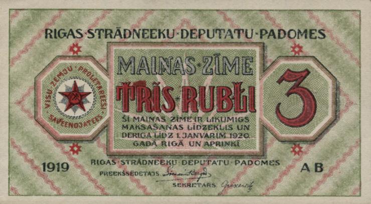 Lettland / Latvia P. R2 3 Rubel 1919 Riga (1-) 