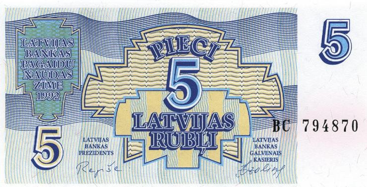 Lettland / Latvia P.37 5 Rubel 1992 (1) 