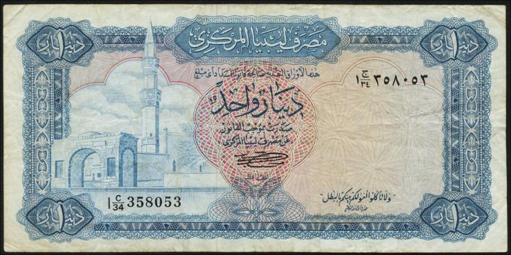 Libyen / Libya P.35b 1 Dinar (1972) (3-) 