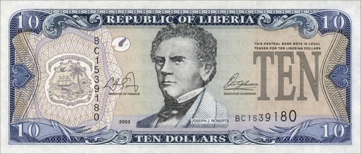Liberia P.27a 10 Dollars 2003 (1) 