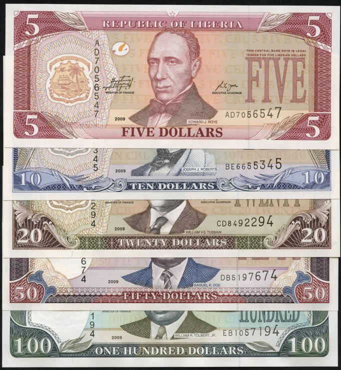 Liberia P.26-30 5 - 100 Dollars 2009 (1) 