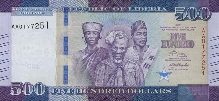 Liberia P.36a 500 Dollars 2016 (1) 