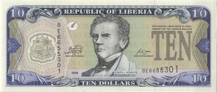 Liberia P.27e 10 Dollars 2009 (1) 