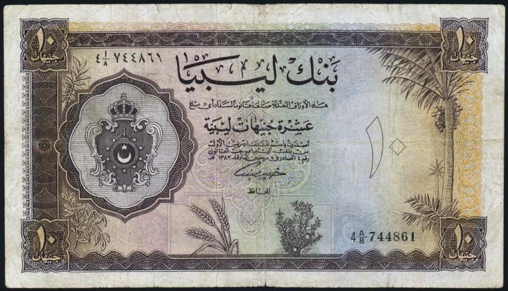 Libyen / Libya P.27 10 Libyan Pounds L. 1963 (3-) 