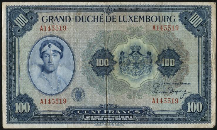 Luxemburg / Luxembourg P.47 100 Francs (1944) (3) 