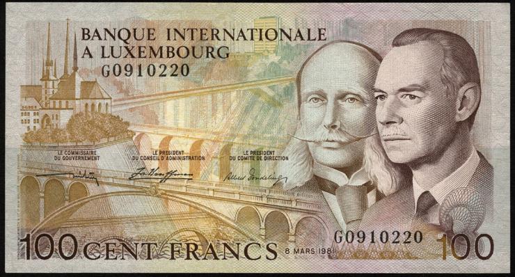 Luxemburg / Luxembourg P.14A 100 Francs 1981 (2) 