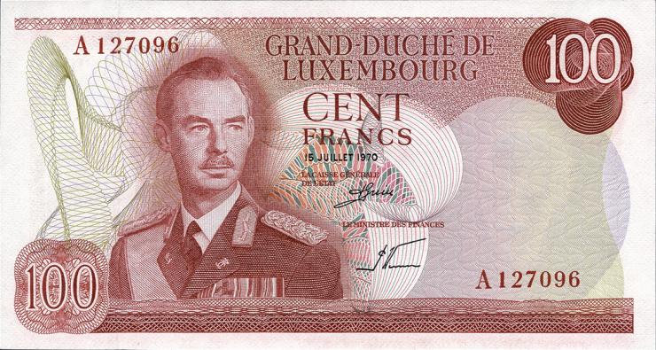 Luxemburg / Luxembourg P.56 100 Francs 1970 (1) Serie A 