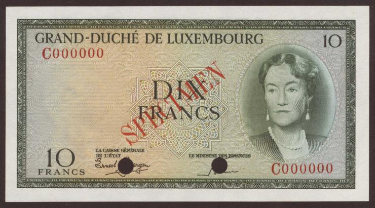 Luxemburg / Luxembourg P.48s2 10 Francs (1955) Specimen (1) 