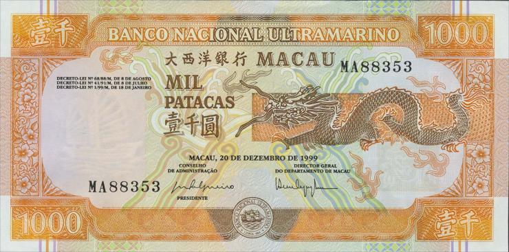 Macau / Macao P.075a 1000 Patacas 1999 (1) 
