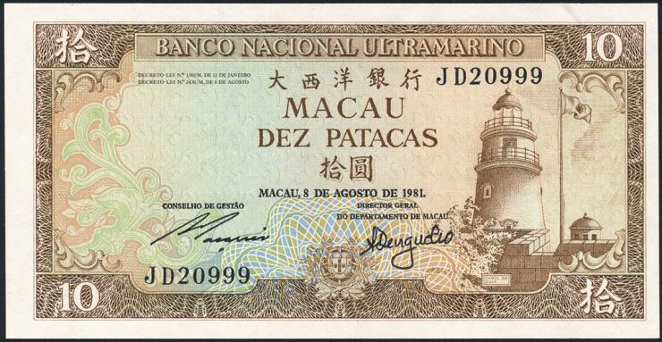 Macau / Macao P.059b 10 Patacas 1981 (1/1-) 