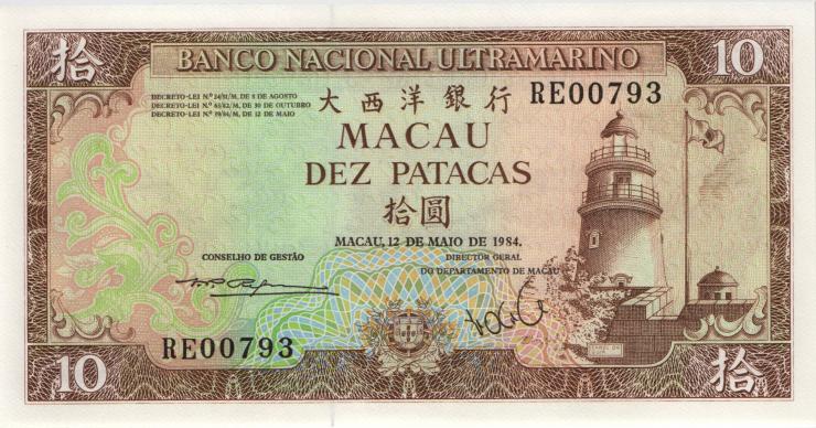 Macau / Macao P.059e 10 Patacas 1984 (1) U.3 