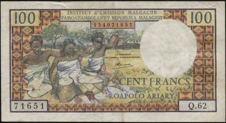 Madagaskar P.057 100 Francs = 20 Ariary (1966) (3) 