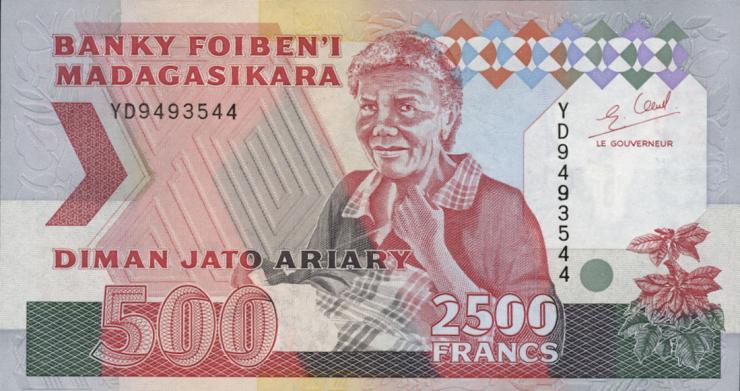 Madagaskar P.072Ab 2500 Francs = 500 Ariary (1995) (1) 