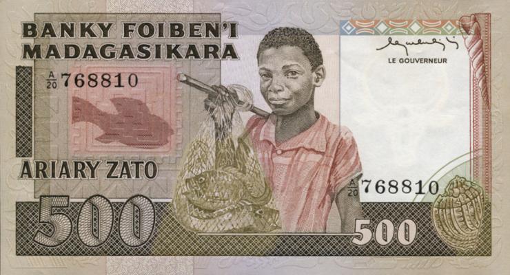 Madagaskar P.067a 500 Francs = 100 Ariary (1983-87) (1) 