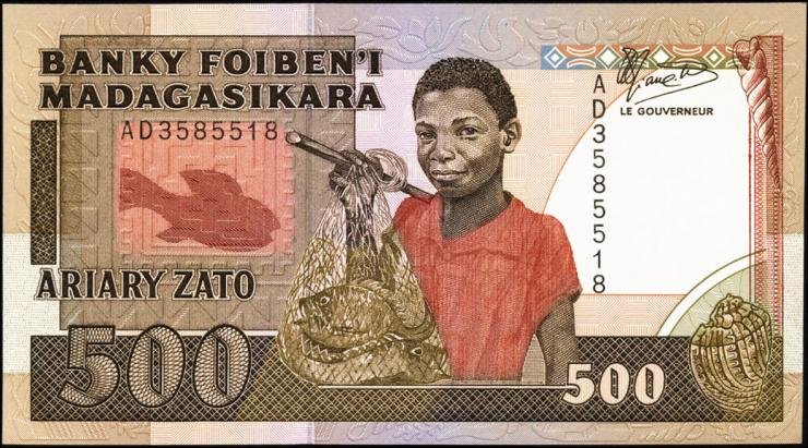 Madagaskar P.071a 500 Francs = 100 Ariay (1988-93) (1) 