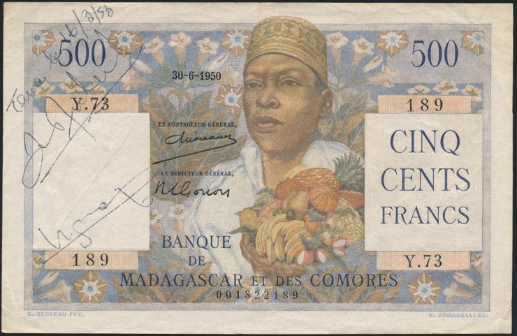 Madagaskar P.047a 500 Francs 1950 (3+) 