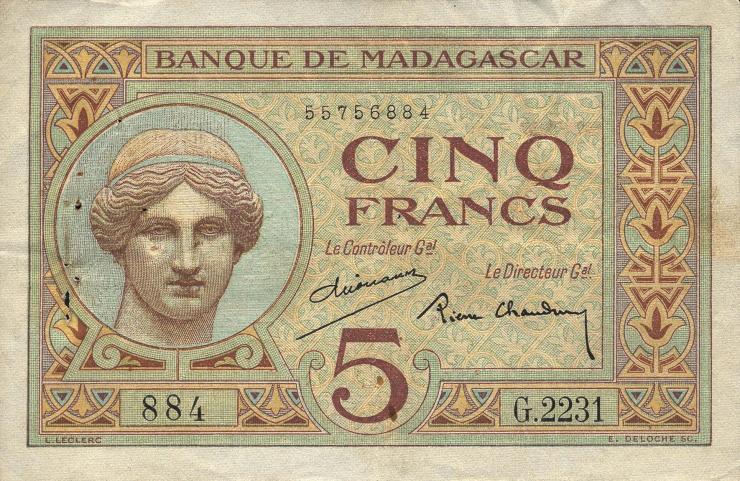 Madagaskar P.035 5 Francs (ca.1937) (3) 