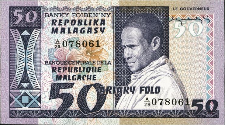Madagaskar P.062a 50 Francs = 10 Ariary (1974-75) (1) 