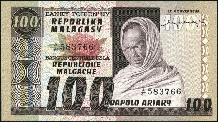 Madagaskar P.063a 100 Francs = 20 Ariary (1974-75) (1) 
