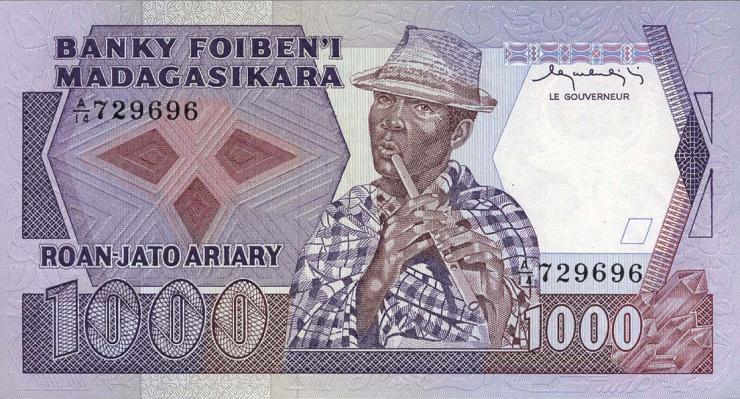 Madagaskar P.068 1000 Francs = 200 Ariary (1983-87) (1) 