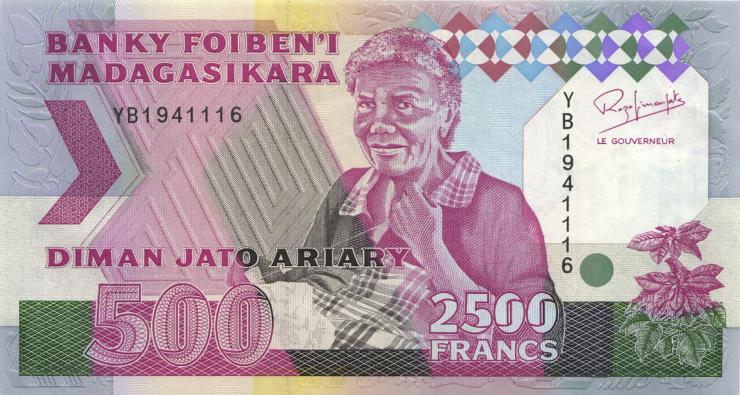 Madagaskar P.072Aa 2500 Francs = 500 Ariary (1995) (1) 