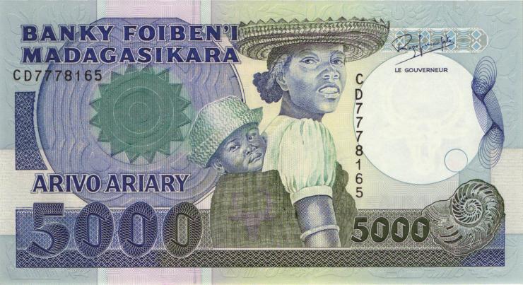 Madagaskar P.073b 5000 Francs = 1000 Ariary (1988-93) (1) 