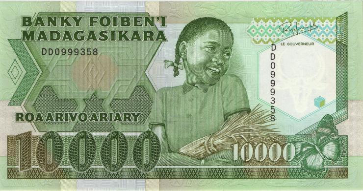 Madagaskar P.074b 10000 Francs = 2000 Ariary (1988-93) (1) 