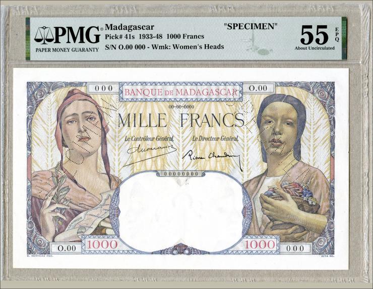 Madagaskar P.041s 1000 Francs 1933-1948 Specimen (1/1-) 