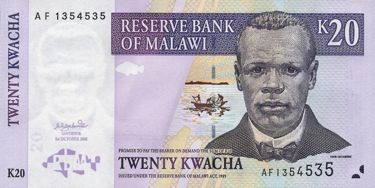 Malawi P.44a 20 Kwacha 2001 (1) 