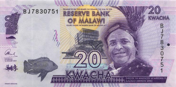 Malawi P.63d 20 Kwacha 2017 (1) 