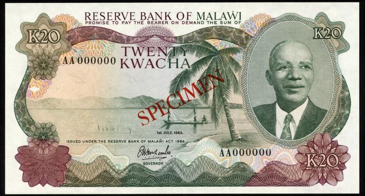 Malawi P.17as 20 Kwacha 1983 Specimen (1) 