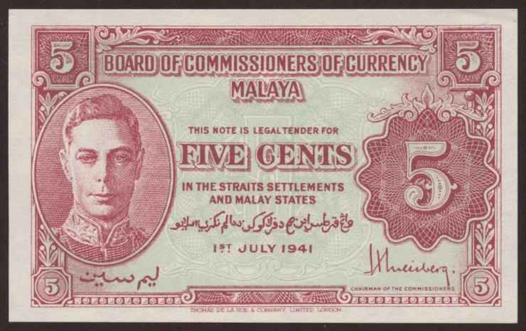 Malaya P.07a 5 Cents 1941 (1/1-) 