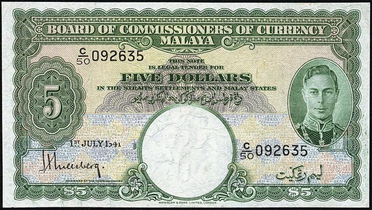 Malaya & British Borneo P.12 5 Dollars 1941 (3) 