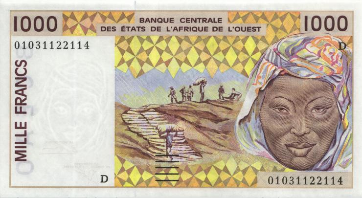 West-Afr.Staaten/West African States P.411Dk 1000 Francs 2001 (1) 