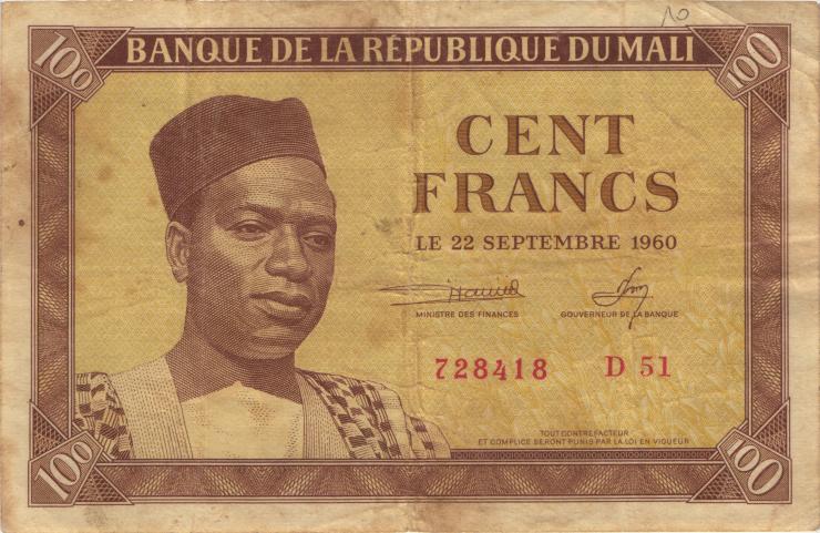 Mali P.02 100 Francs 1960 (3) 
