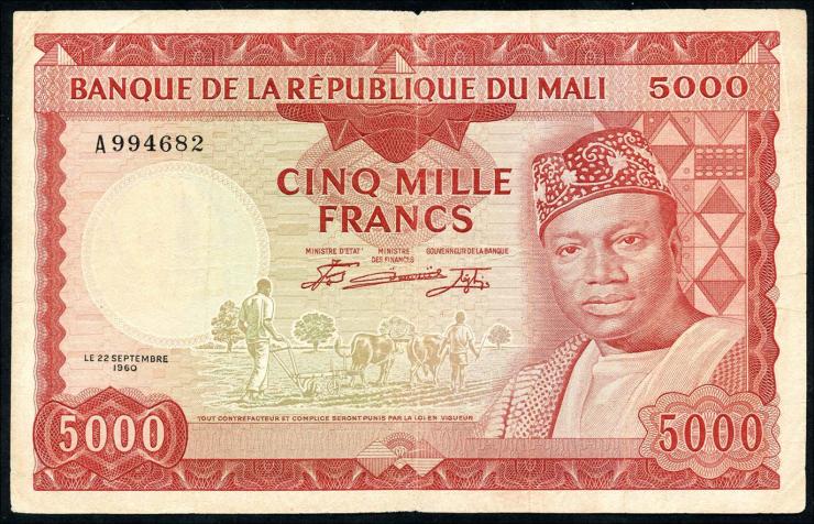 Mali P.10 5000 Francs 1960 (3-) 