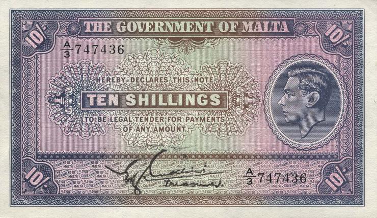 Malta P.19 10 Shillings (1940) (1) 