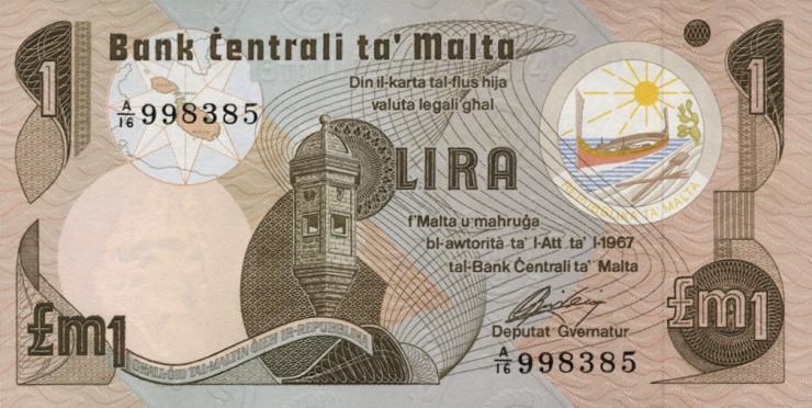 Malta P.34b 1 Lira 1967 (1979) (1) 