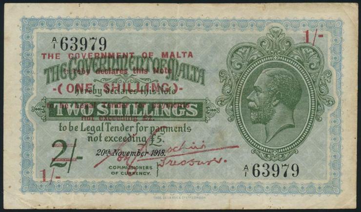 Malta P.15 1 Shilling auf 2 Shillings (1940) (3) 