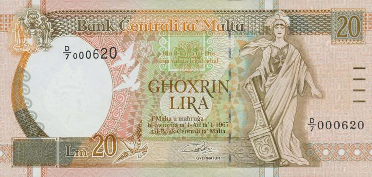 Malta P.48a 20 Liri 1967 (1994) (1) 