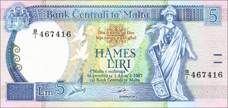 Malta P.42 5 Liri 1967 (1989) (1) 