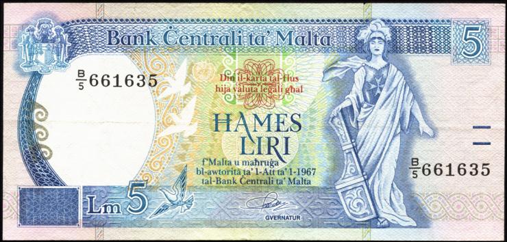 Malta P.42 5 Liri 1967 (1989) (3+) 