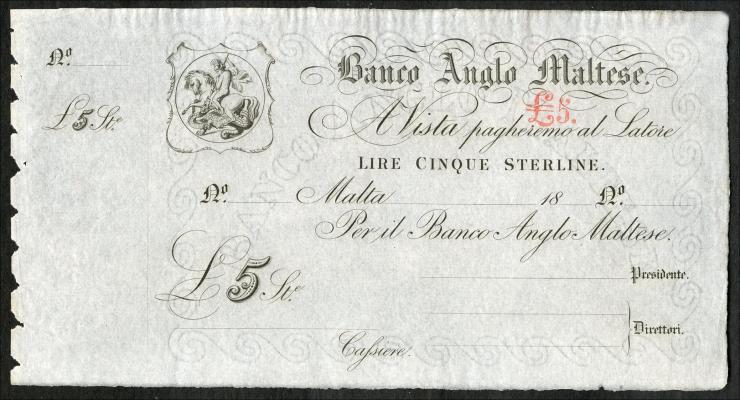 Malta Banco Anglo Maltese P.S112 5 Pounds 18xx (1) 