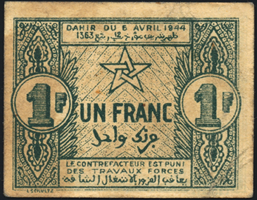 Marokko / Morocco P.42 1 Francs 1944 (3) 
